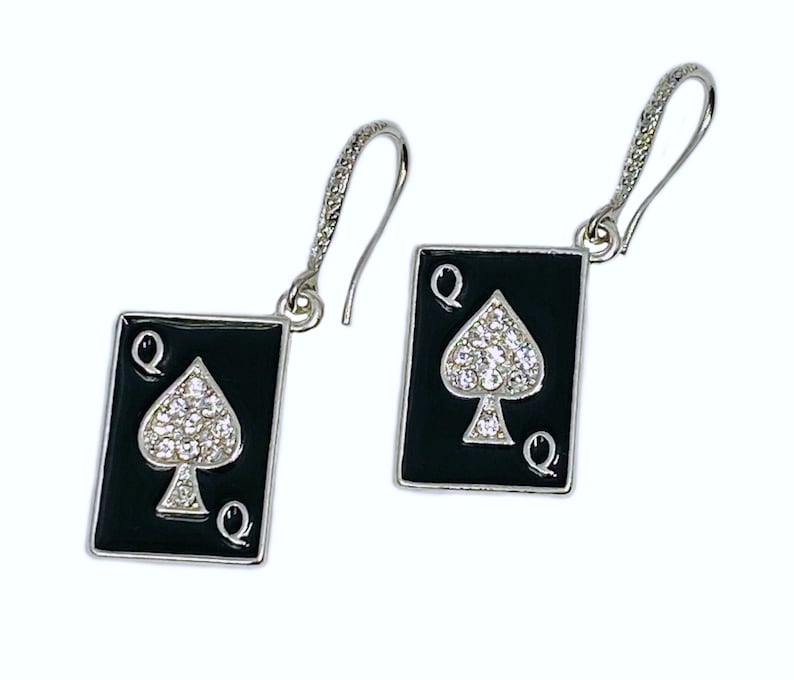 Queen of Spades Card Rhinestone Drop Earrings Hotwife QOS Etsy