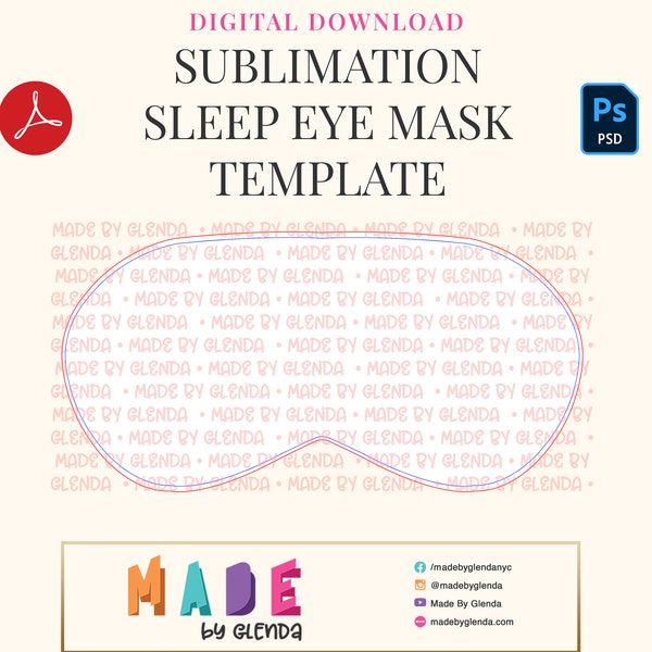 Sleep Eye Mask Sublimation Template Digital Download Full Bleed | PSD. PDF. PNG