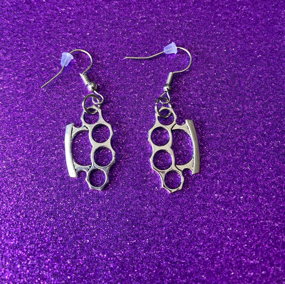 Silver Toned Brass Knuckle Earrings Etsy