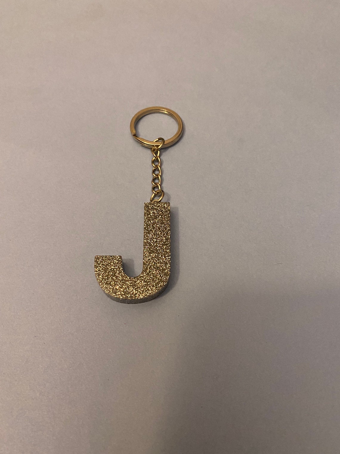 Glittery Silver Letter J Keychain Etsy