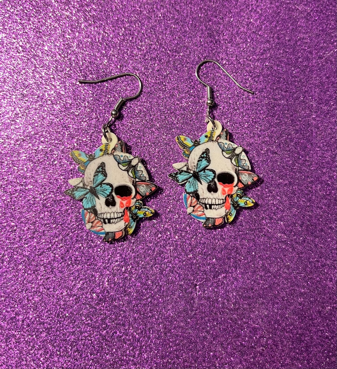 Butterflies & Skull Earrings Etsy