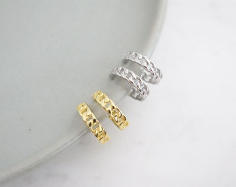 Slate Chain Hoop Earrings - Gold • 925 Sterling Silver • Dainty Earrings • Gift for Friends • Delicate • Simple Everyday