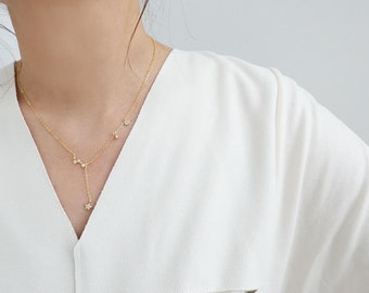 Karina Necklace Lariat • 14K Gold 925 Sterling Silver • CZ • Constellation • Holiday • Minimalist • Simple • Everyday • Layering •  Stars