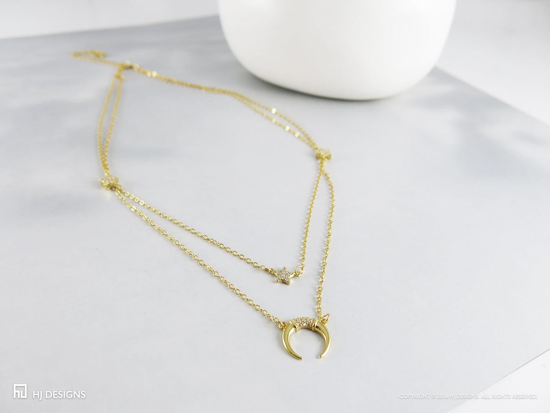 Zarina Layered Necklace 14K Gold 925 Sterling Silver Necklace CZ Star ...