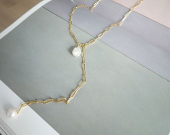 Ceres Necklace • Gold Vermeil 925 Sterling Silver • Natural Real Pearl • Statement Chain • Unique • Minimalist • Delicate • Sister • Friend