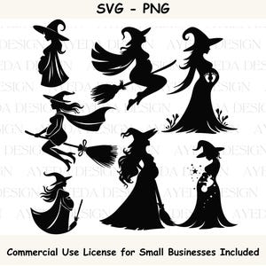 Ensemble de silhouettes de sorcières enceintes | 7 designs SVG et PNG pour des travaux manuels d'Halloween