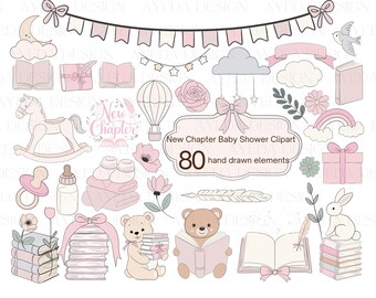 Storybook Baby Shower Clipart Bundle, Nursery Art (Digital Download)