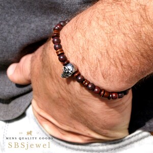 MENS SKULL BRACELET Skull Bead Bracelet Mens Charm Bracelet Mens Beaded Bracelets Jewelry Mens Beaded Bracelets Stainless Steel Skull Bangle image 4