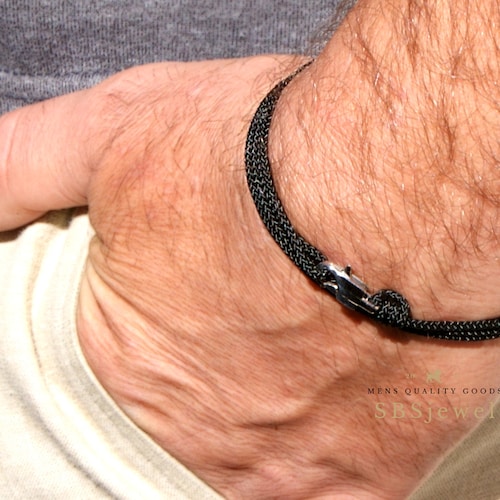 Black Rope Bracelet Mens Black String Bracelet Black Cord Etsy