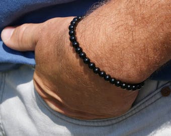 Bracelet homme en onyx noir Bracelet homme en onyx noir Bracelet en perles noires 6 mm Bijoux homme Bracelets pour homme Bracelet classique Bracelet noir profond