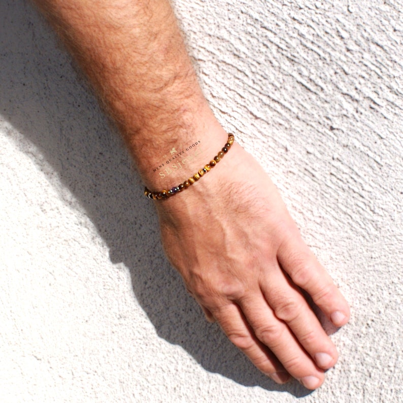 Tiger Eye Bead Bracelet Small 4mm Tiger Eye Bracelet Mens With Amethyst Tiger Jewelry Amethyst Genuine Tiger Eye Tigerauge \u30bf\u30a4\u30ac\u30fc\u30a2\u30a4\u30d6\u30ec\u30b9\u30ec\u30c3\u30c8 Thin