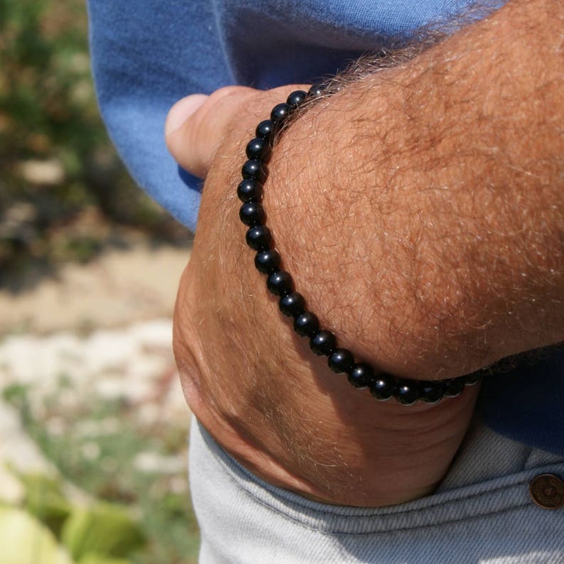 Black Onyx Bracelet Mens Onyx Mens Bracelet Black Bead Etsy