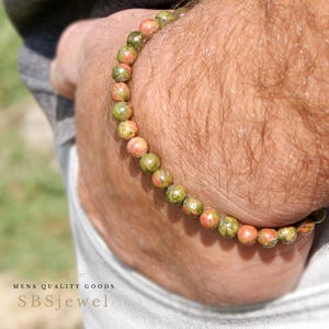 Unakite Bracelet Beaded Bracelet Gemstone Bracelet Jewelry Mens Bracelet Beaded Bracelet Mens Mens Jewelry Stretch Bracelet Green Bracelet image 2