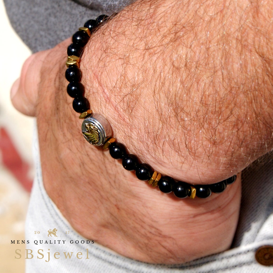 LION BRACELET Mens Gold Lion Bracelet Lion Bead Bracelet Lion Etsy