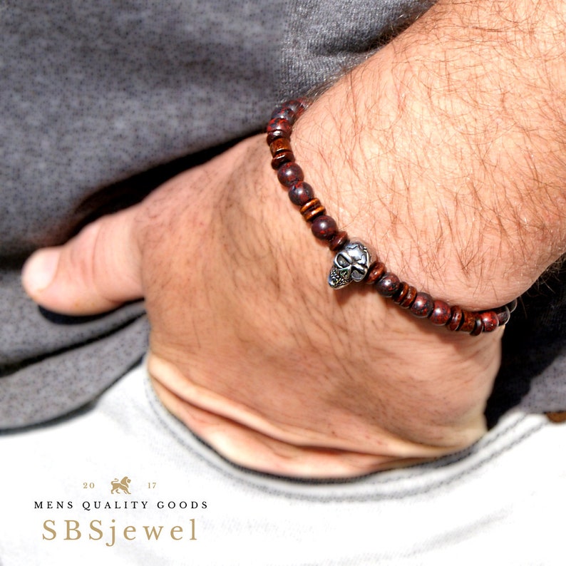 MENS SKULL BRACELET Skull Bead Bracelet Mens Charm Bracelet Mens Beaded Bracelets Jewelry Mens Beaded Bracelets Stainless Steel Skull Bangle image 3