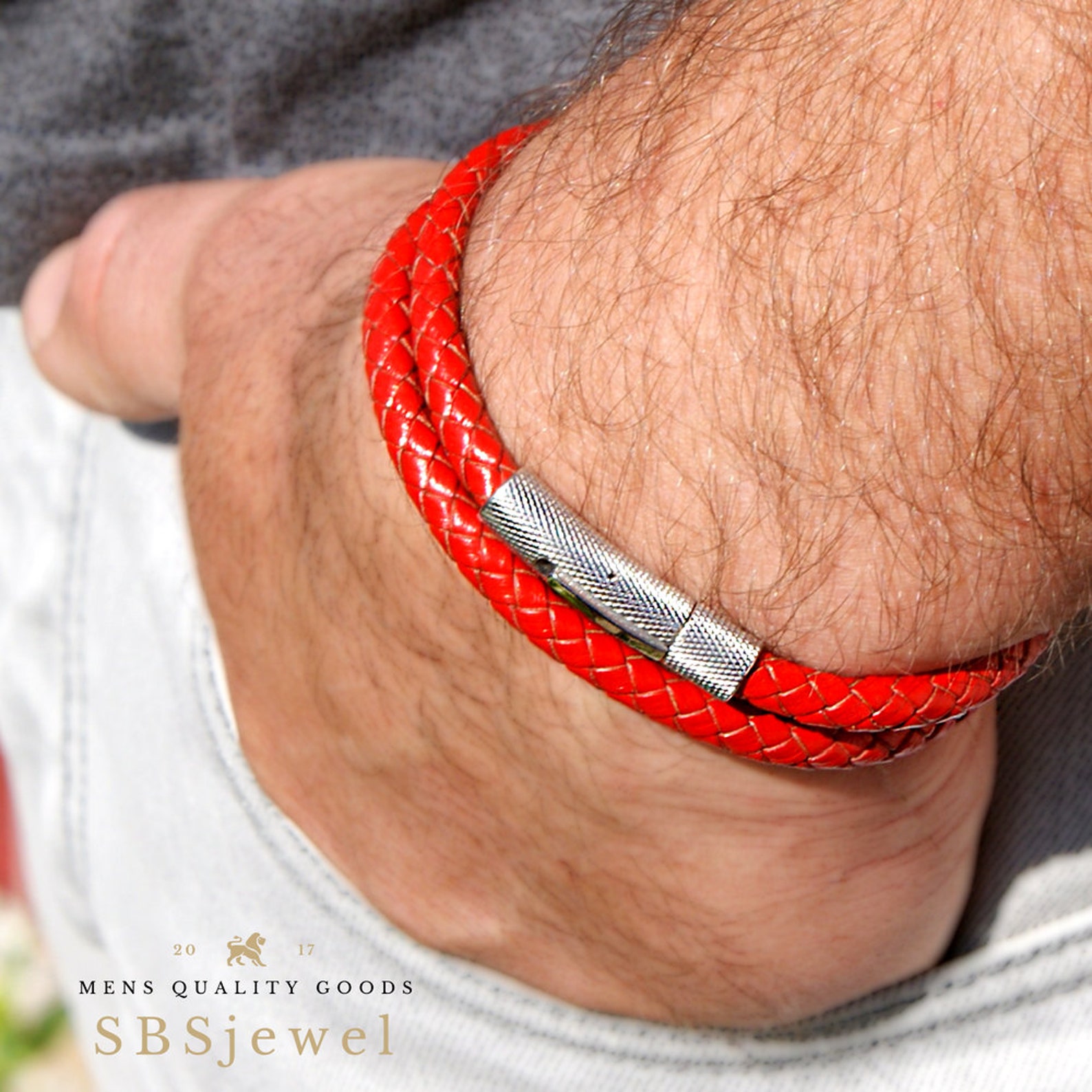 RED LEATHER BRACELET Mens Woven Leather Bracelet Leather Etsy
