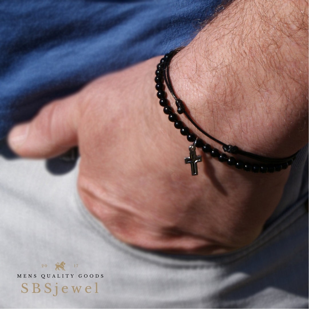 BLACK BRACELET CROSS Beaded Black Bracelet With Cross Beaded Cross
