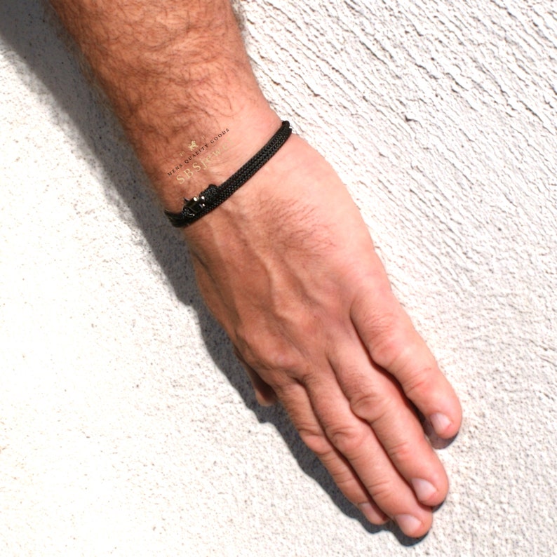 Black Rope Bracelet Mens Black String Bracelet Black Cord Etsy