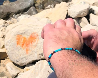 Turquoise Blue Small Thin Bracelet Mens Beach Bracelet