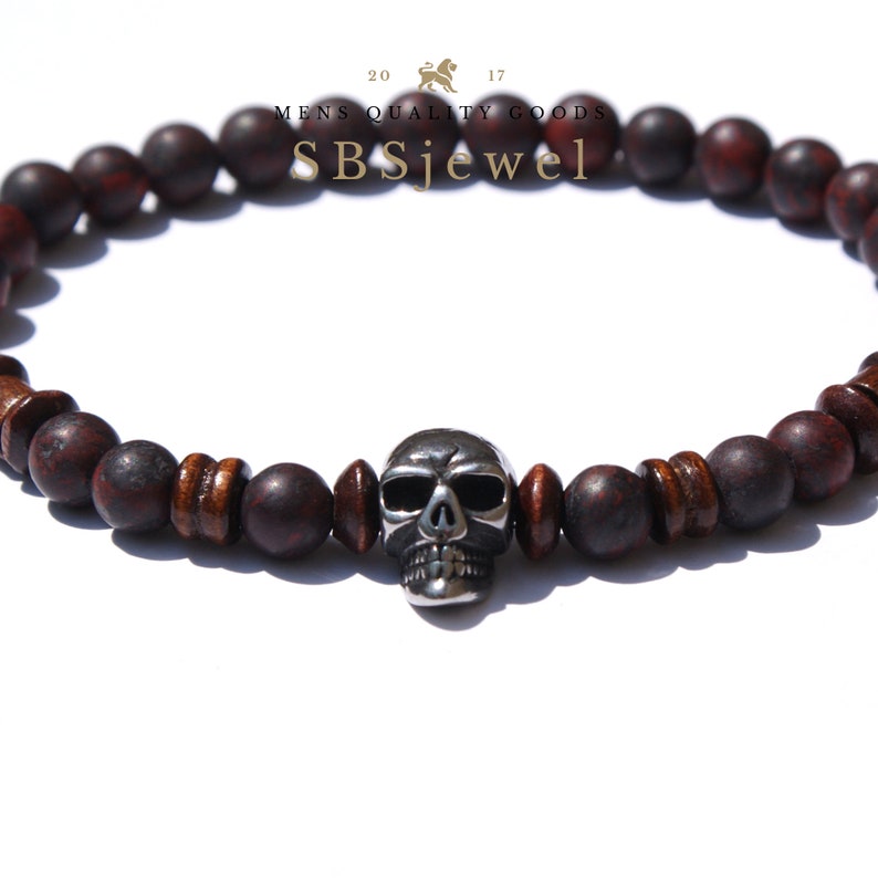 MENS SKULL BRACELET Skull Bead Bracelet Mens Charm Bracelet Mens Beaded Bracelets Jewelry Mens Beaded Bracelets Stainless Steel Skull Bangle image 1