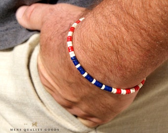 AMERICAN FLAG BRACELET Independence Day 4 July Independence Day Wristband Fourth July American Flag Jewelry Beaded American Flag Bracelet