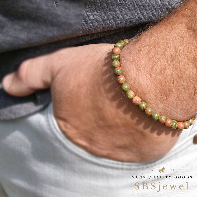 Unakite Bracelet Beaded Bracelet Gemstone Bracelet Jewelry Mens Bracelet Beaded Bracelet Mens Mens Jewelry Stretch Bracelet Green Bracelet image 1