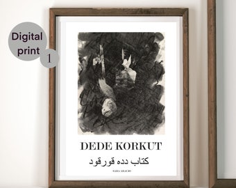 Fine art wall art poster, Dede Korkut turkish tale illustration