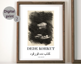 Fine art wall art poster, Dede Korkut turkish tale illustration