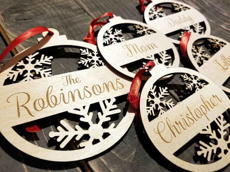 Personalized Laser Cut Family Name Christmas Ornaments SET OF Etsy