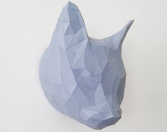 Trophée tête de chat géométrique en papier