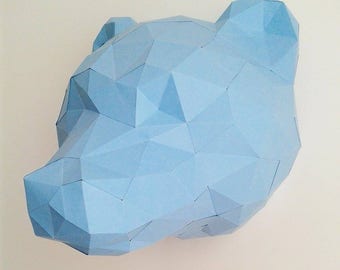 Trophée tête d'ours géométrique en papier