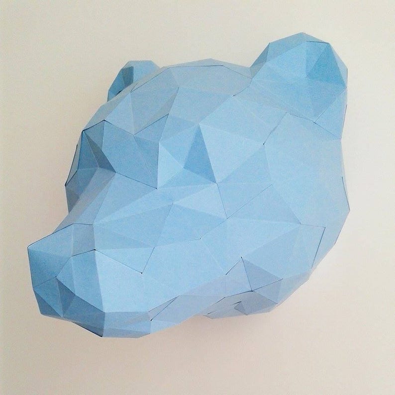 Trophée tête d'ours géométrique en papier image 1
