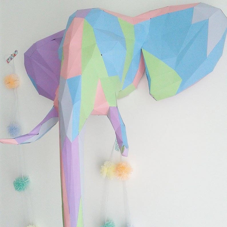 Geometric paper elephant head trophy image 3