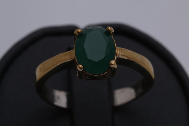 Oval Emerald Turkish Handmade Jewelry 925 Sterling Silver Yellow Gold Ring Size Options image 4