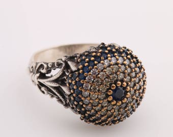 Evil Eye Protection Design Turkish Nazar Handmade Good Luck 925 Sterling Silver Round Cut Sapphire Citrine White Topaz Ring All Size