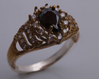 Wedding Design! Turkish Handmade Jewelry Drop Black and Round Cut Topaz 925 Sterling Silver Ring Size Options