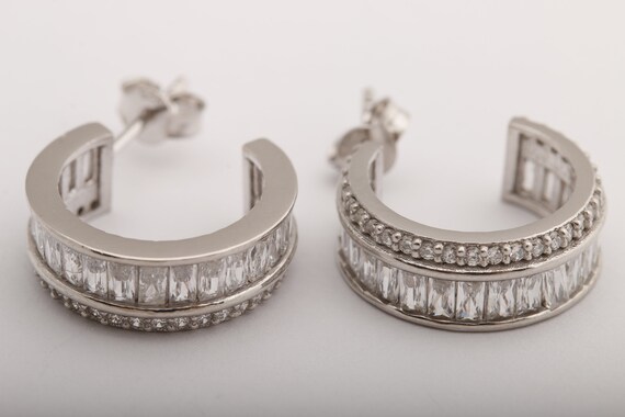 Elit Turkish Jewelry Baguette Topaz Rose Gold 925 Sterling Silver Hoop Earrings