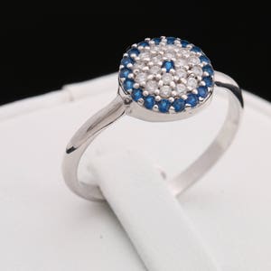 Special Design Turkish Nazar Handmade Evil Eye Good Luck 925 Sterling Silver Sapphire White Topaz Ring Adjustable Size