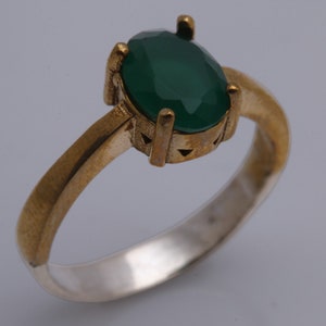 Oval Emerald Turkish Handmade Jewelry 925 Sterling Silver Yellow Gold Ring Size Options image 1