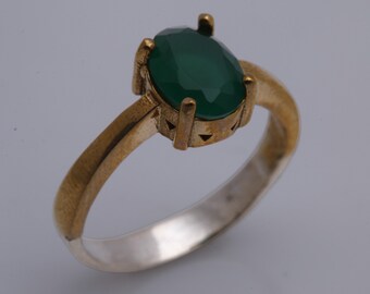 Oval Emerald Turkish Handmade Jewelry 925 Sterling Silver Yellow Gold Ring Size Options