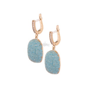 Fantastic Design Turkish Handmade Jewelry Good Luck 925 Sterling Silver Round Cut Turquoise Stone Dangle&Drop Earrings