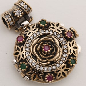 Secret! Turkish Handmade Jewelry Round Ruby Emerald Topaz 925 Sterling Silver Locket Pendant