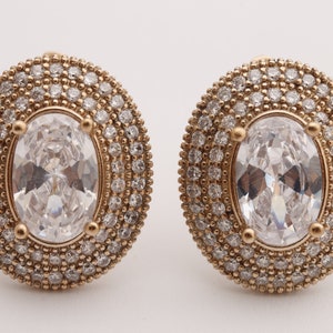 Hurrem Design! Turkish Handmade Jewelry Small Oval Shape White Topaz 925 Sterling Silver Stud Earrings