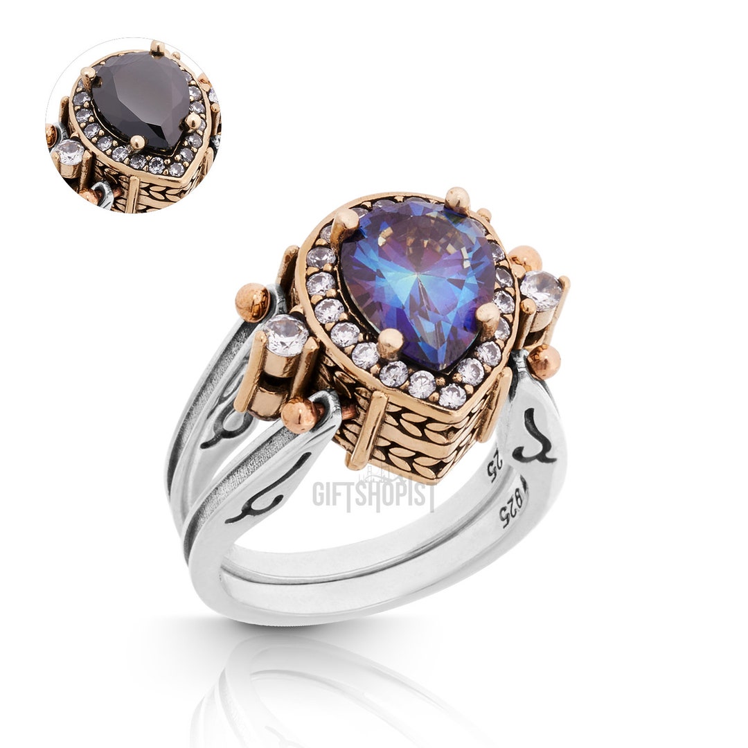 Reversible Ring Turkish Desing Pear Cut Tanzanite and Black Two in a ...