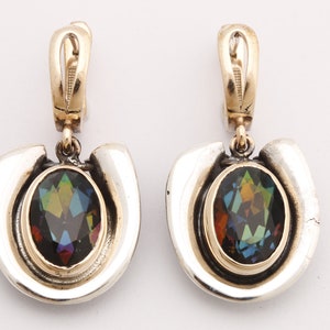 Different Style Turkish Handmade Jewelry Oval Cut Alexandrite Mystic Topaz  925 Sterling Silver and Bronz Earrings