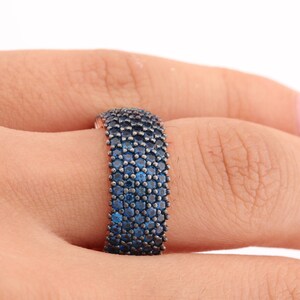 Band Ring Handmade Turkish Special Blue Sapphire Zircon Jewelry 5 Lines 925 Sterling Silver Rose Gold Ring for Gift for Ladies All Sizes image 8