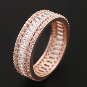 Baguette Topaz Band Ring Turkish Handmade Special Jewelry 925 Sterling Silver Rose Gold Ring for Gift for Ladies Women All Sizes