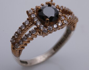 Wedding Design! Turkish Handmade Jewelry Round Black and Round Cut Topaz 925 Sterling Silver Ring Size Options