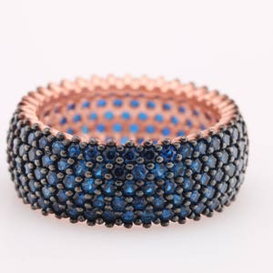 Band Ring Handmade Turkish Special Blue Sapphire Zircon Jewelry 5 Lines 925 Sterling Silver Rose Gold Ring for Gift for Ladies All Sizes image 5