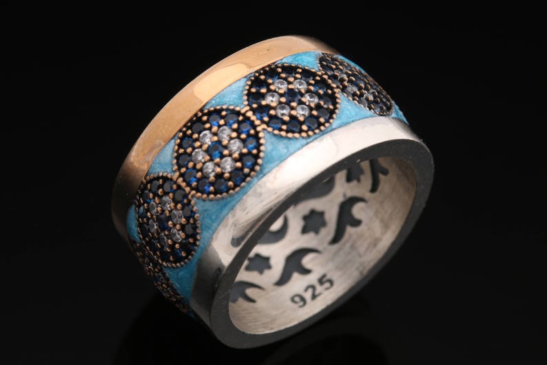Turkish Jewelry Evil Eye Turquoise Sapphire 925 Sterling Silver Ring Size All
